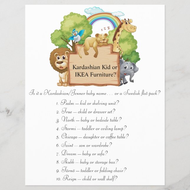 Jungle Safari Baby Showspiele Flyer (Vorne)