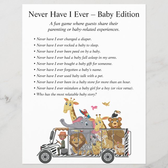 Jungle Safari Baby Showspiele Flyer (Vorne)