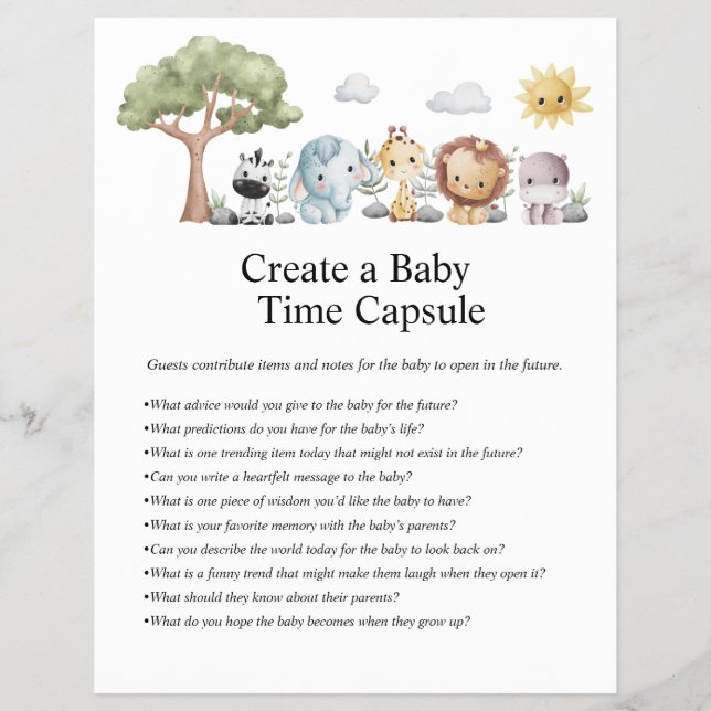 Jungle Safari Baby Showspiele Flyer (Vorne)