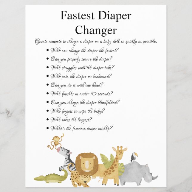 Jungle Safari Baby Showspiele Flyer (Vorne)