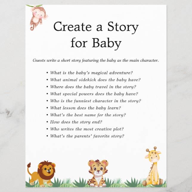 Jungle Safari Baby Showspiele Flyer (Vorne)
