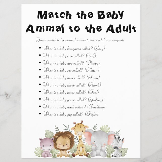 Jungle Safari Baby Showspiele Flyer (Vorne)