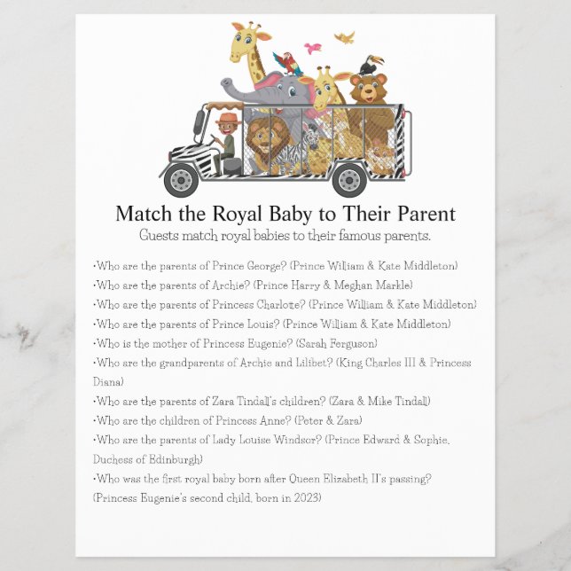 Jungle Safari Baby Showspiele Flyer (Vorne)