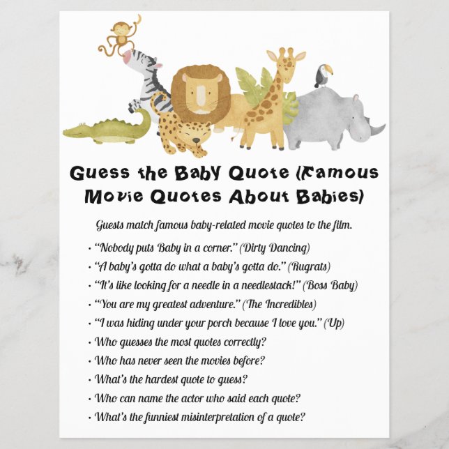 Jungle Safari Baby Showspiele Flyer (Vorne)