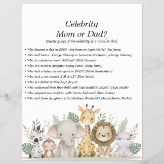 Jungle Safari Baby Showspiele Flyer