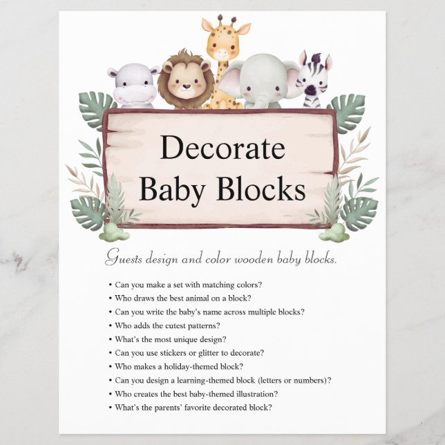 Jungle Safari Baby Showspiele Flyer (Vorne)