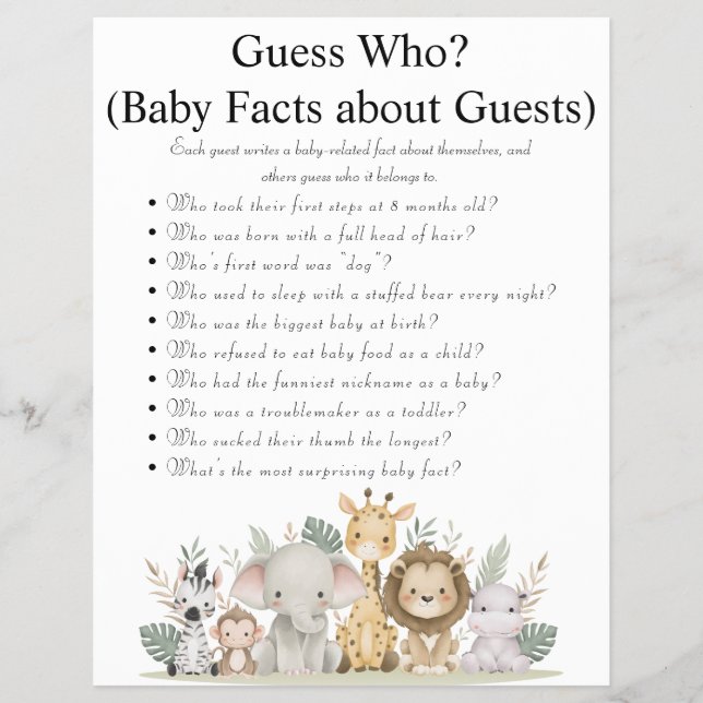 Jungle Safari Baby Showspiele Flyer (Vorne)