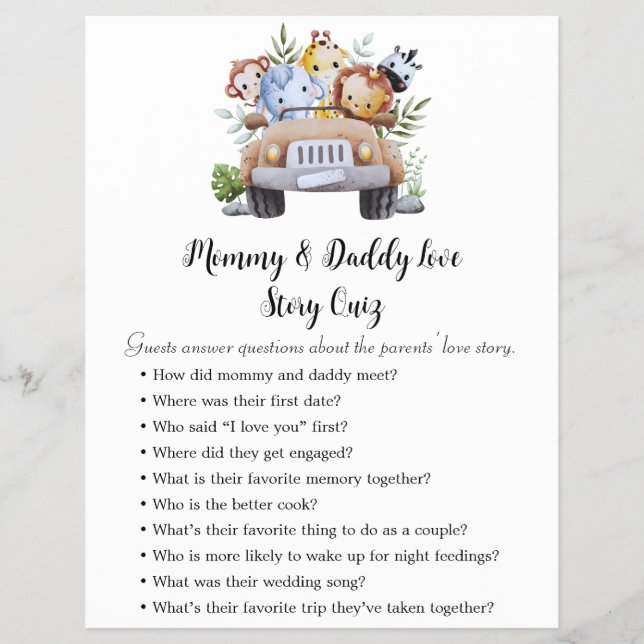 Jungle Safari Baby Showspiele Flyer (Vorne)