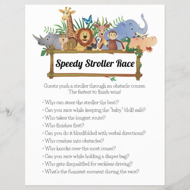 Jungle Safari Baby Showspiele Flyer (Vorne)