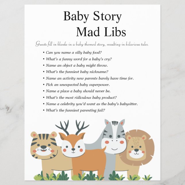 Jungle Safari Baby Showspiele Flyer (Vorne)