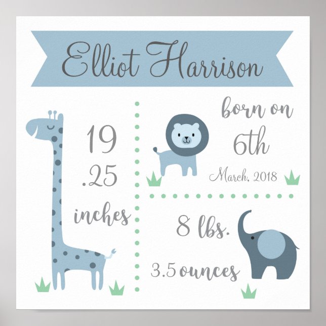 Jungle Safari Baby Stats Poster (Vorne)