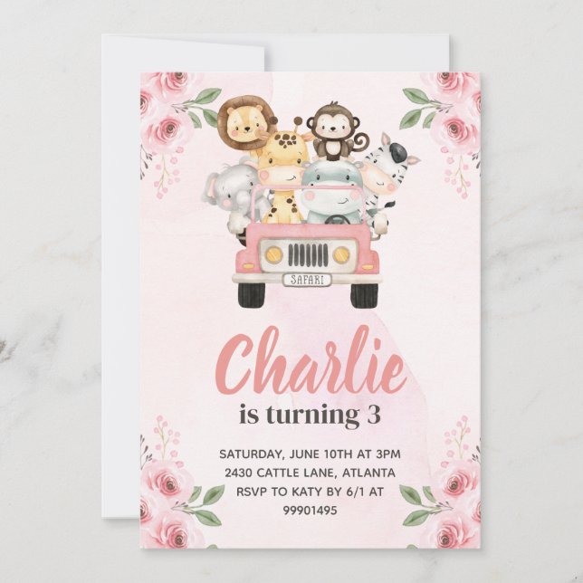 Jungle Safari Birthday Invitation Einladung (Vorderseite)