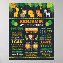 Jungle Safari Boy Birth Stats Birthday Milestone