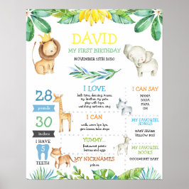 Jungle Safari Boy First Birthday Milestone Poster