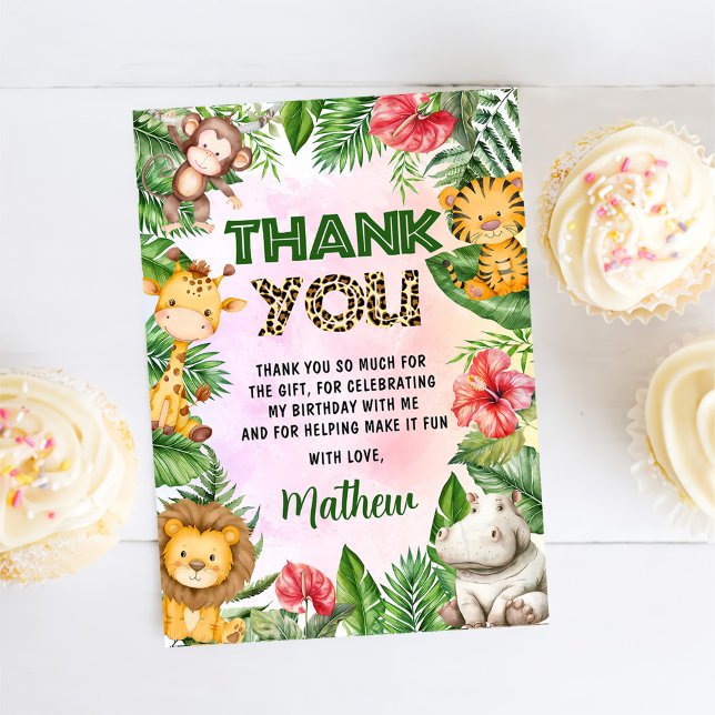 Jungle Safari Boy Geburtstagsparty Dankeskarte (Von Creator hochgeladen)