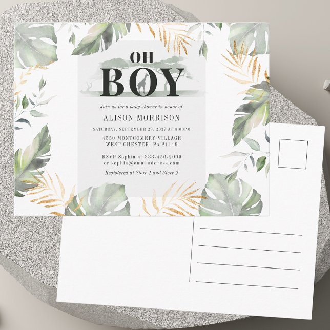 Jungle Safari Boy Giraffe Babydusche Einladungspostkarte (Jungle Safari Boy Giraffe Baby Shower Invitation Postcard)