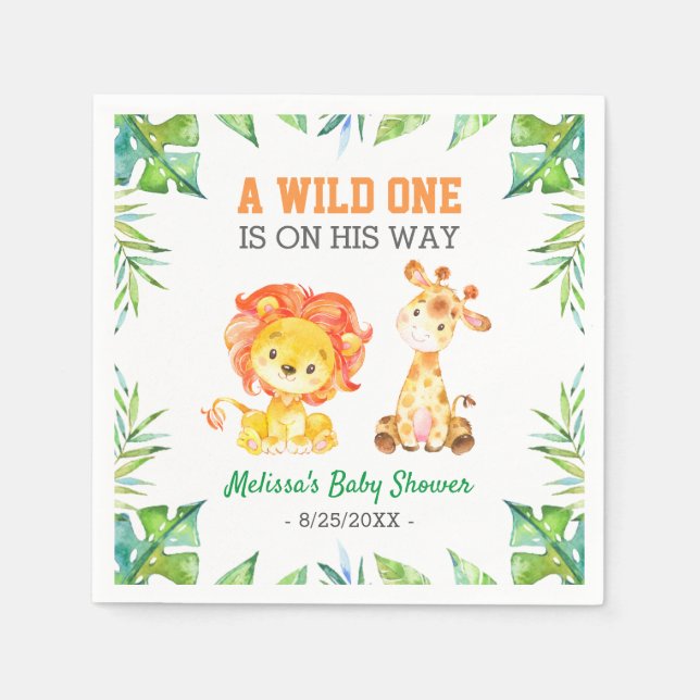 Jungle Safari Boy Wild One Baby Showküche Serviette (Vorderseite)