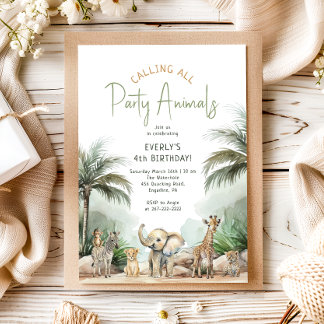 Jungle Safari "Calling All Party Animals" Geburtst Einladung