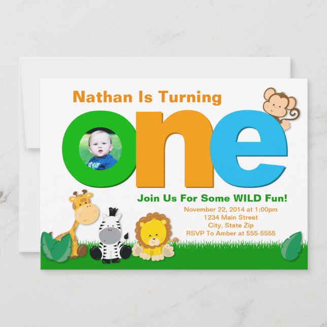 Jungle Safari Einladung zum Geburtstag, 1. Geburts (Vorderseite)