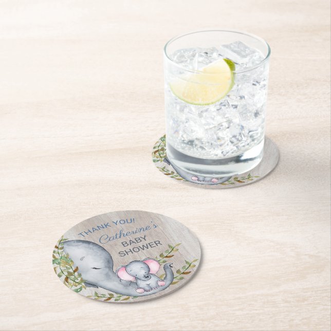 Jungle Safari Elephant Baby Dusche Vielen Dank Runder Pappuntersetzer (Vor Ort)