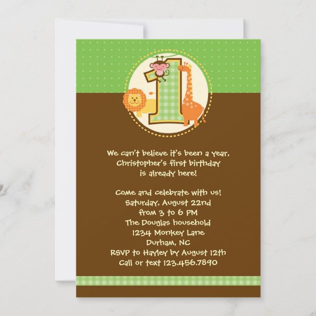 Jungle Safari Erster Geburtstag Einladung (Vorderseite)