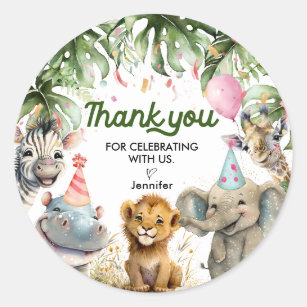Jungle Safari Geburtstag Vielen Dank für Ihren Rou Runder Aufkleber