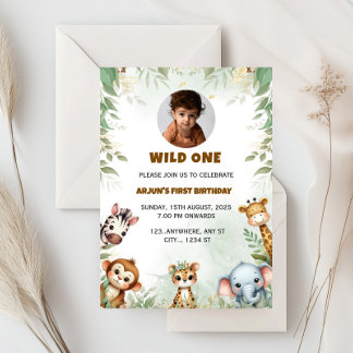 Jungle Safari Geburtstagsjunge Einladung, Wild One Einladung