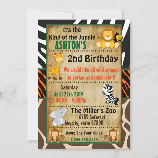 Jungle Safari Geburtstagsparty Einladung (Vorderseite)