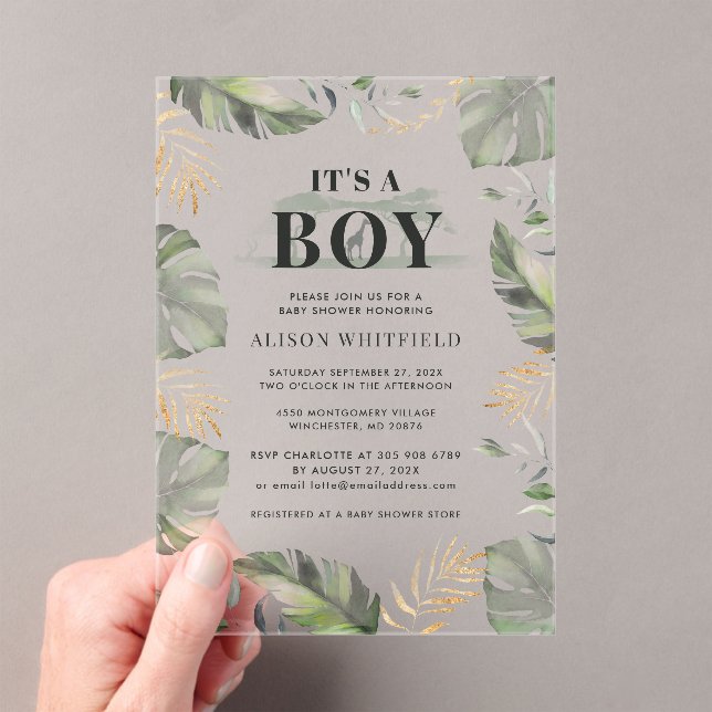 Jungle Safari Giraffe Palms Blätter Kinderdusche Acryleinladungen (Insitu (Handheld))