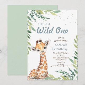 Jungle Safari Giraffe Wild Ein 1. Geburtstag Party Einladung