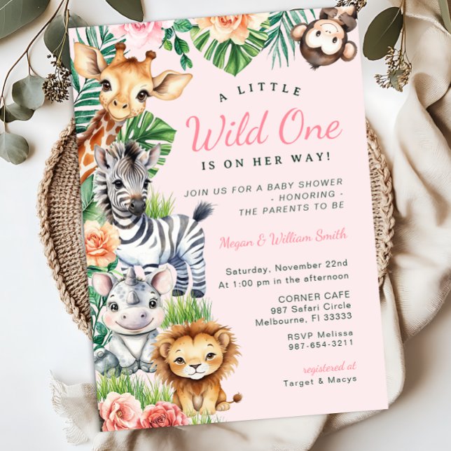 Jungle Safari Girl Baby Duschpaare Einladung (Safari Themed Baby Shower Invitation)