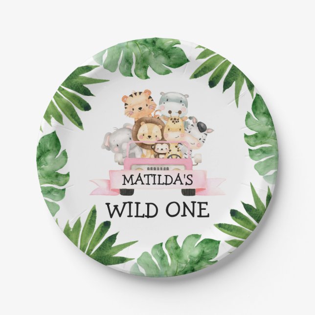 Jungle Safari Girl Wild One Birthday Paper Plate Pappteller (Vorderseite)
