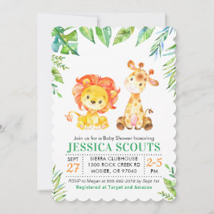 Jungle Safari Green Baby Boy Dusche Sprinkle Löwe Einladung