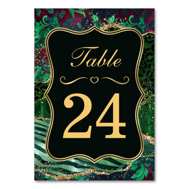 Jungle Safari Green Glitzer Wedding Tischnummer (Vorderseite)
