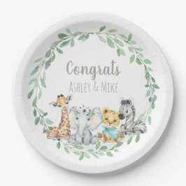 Jungle Safari Greenery Baby Animal Pappteller
