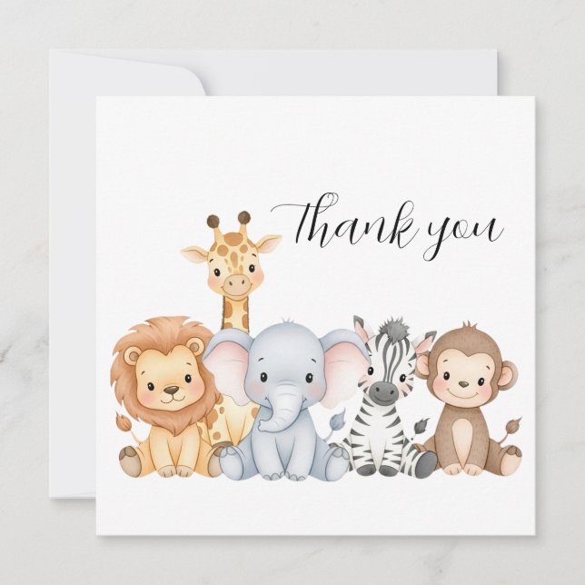Jungle Safari "It's About To Get Wild" Baby Shower Dankeskarte (Vorderseite)