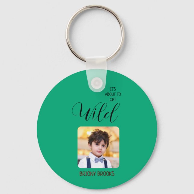 Jungle Safari "It's About To Get Wild" Baby Shower Schlüsselanhänger (Rückseite)