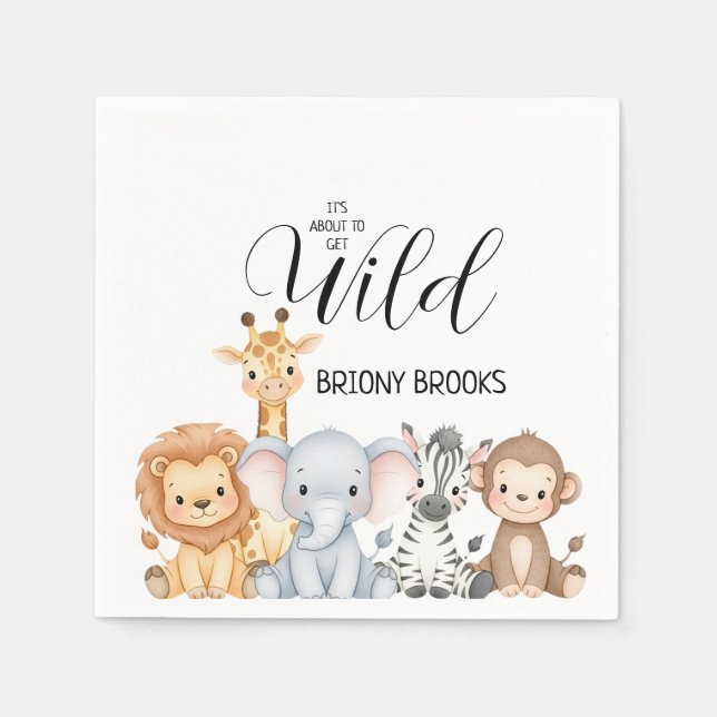 Jungle Safari "It's About To Get Wild" Baby Shower Serviette (Vorderseite)
