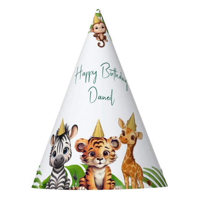 🎉 Jungle Safari Kids Birthday Party Hats Partyhütchen (Vorderseite)
