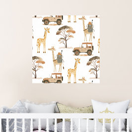 Jungle Safari mit Giraffen-Kinderzimmer-Muster Poster