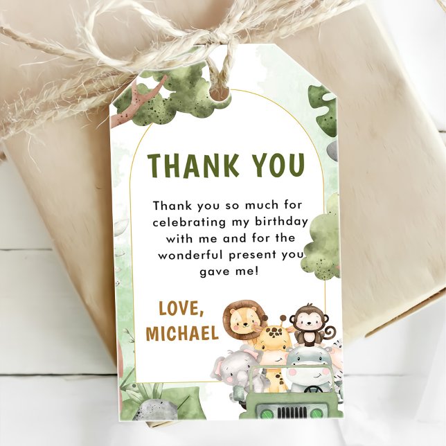 Jungle Safari Party Tiere 1. Geburtstag Geschenkanhänger (Von Creator hochgeladen)