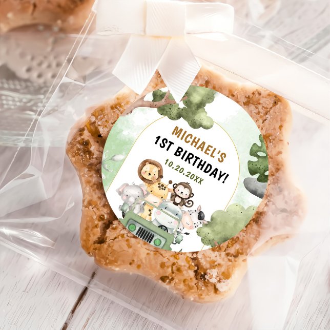 Jungle Safari Party Tiere 1. Geburtstag Runder Aufkleber (Von Creator hochgeladen)