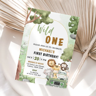 Jungle Safari Party Tiere Wild 1. Geburtstag Einladung