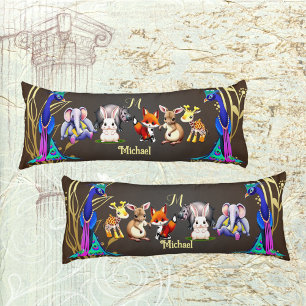 Jungle Safari Peacock Elephant Hare Rhino Monogram Seitenschläferkissen