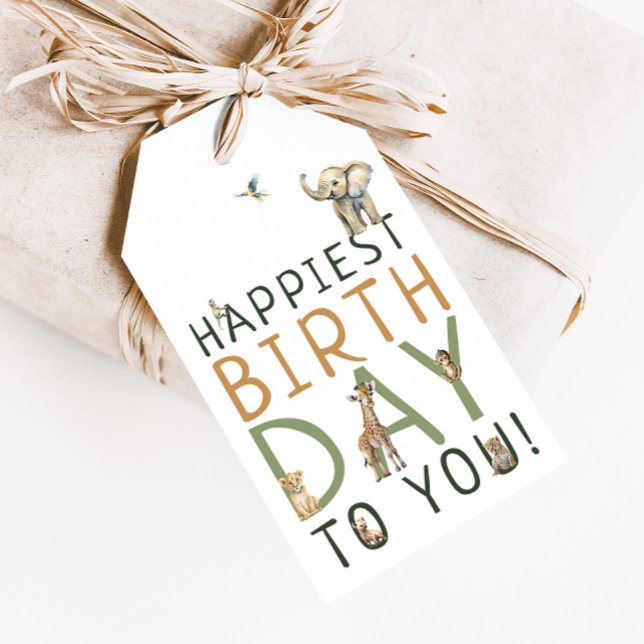 Jungle Safari Tiere am glücklichsten Geburtstag fü Geschenkanhänger (Von Creator hochgeladen)