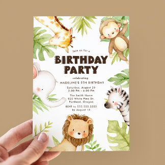 Jungle Safari Tiere Geburtstagsparty Einladung