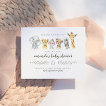 Jungle Safari Tiere Gender Neutral Baby Dusche Einladungspostkarte<br><div class="desc">Wir denken, dass Ihre Babydusche es verdient, so zu sein, wie Sie es gewollt haben, und alles beginnt mit den Einladungen. Wir haben Sie mit diesen leicht zu personalisierenden Einladungen bedeckt. In diesem Design finden Sie einen handgezeichneten Elefanten, Löwen, Affen, Geparden, Zebra und Giraffen mit Ihrem Namen in einem eleganten...</div>