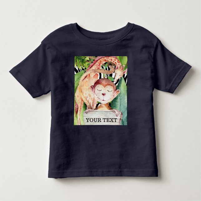 Jungle Safari Tiere Giraffe Affe Personalisiert Kleinkind T-shirt (Vorderseite)