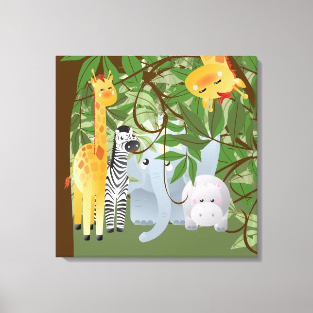 Jungle Safari Tiere Kinder Zimmer Canvas Print Leinwanddruck (Vorderseite)