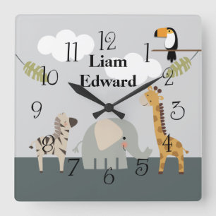 Jungle Safari Tiere Kinderzimmer Wall Clock Quadratische Wanduhr